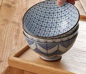Aritayaki 5 Piece Kiyohide Geometric Don Bowls