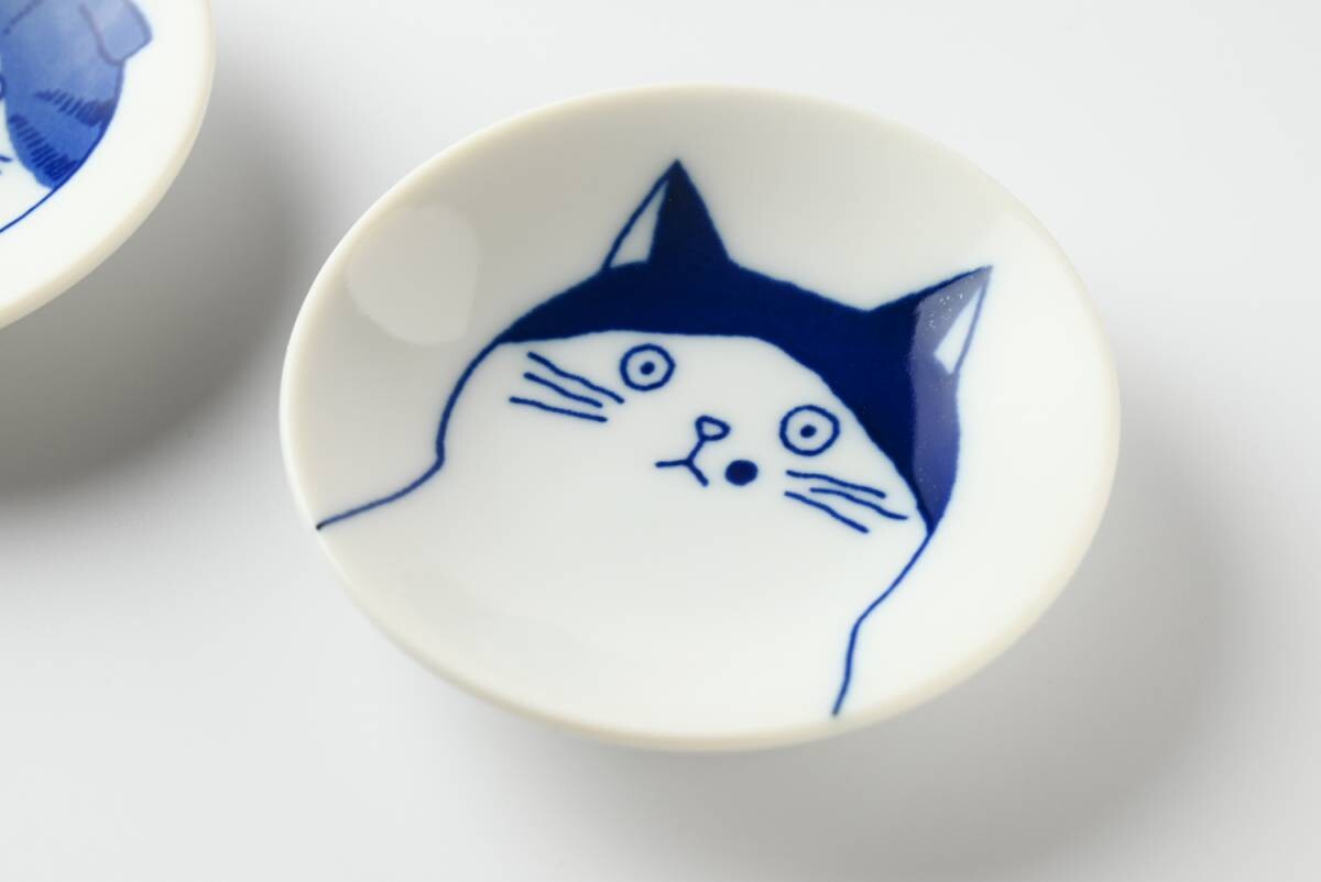 Minoyaki Shichita Cat Mamezara Petite Plate Set