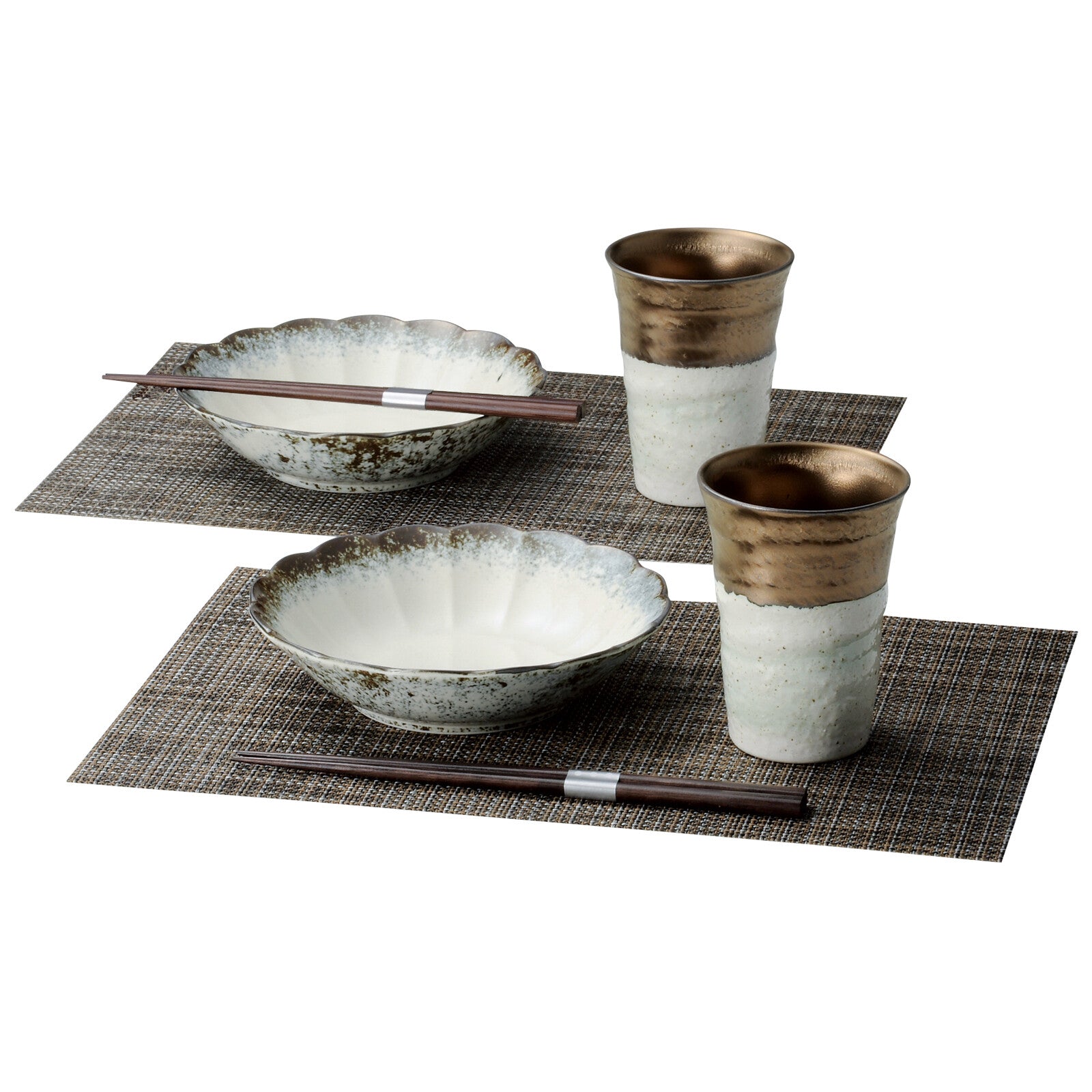 Minoyaki Quail Shell Yusai Rotana Tableware Gift Set - Dinnerware for Two