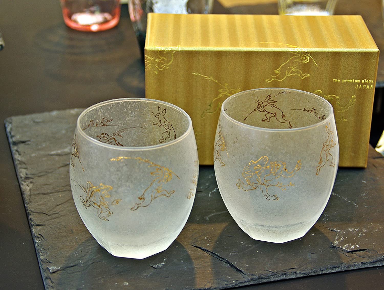 Aderia Premium Nippon Choju-giga Japanese Folklore Frosted Whiskey Glass Set