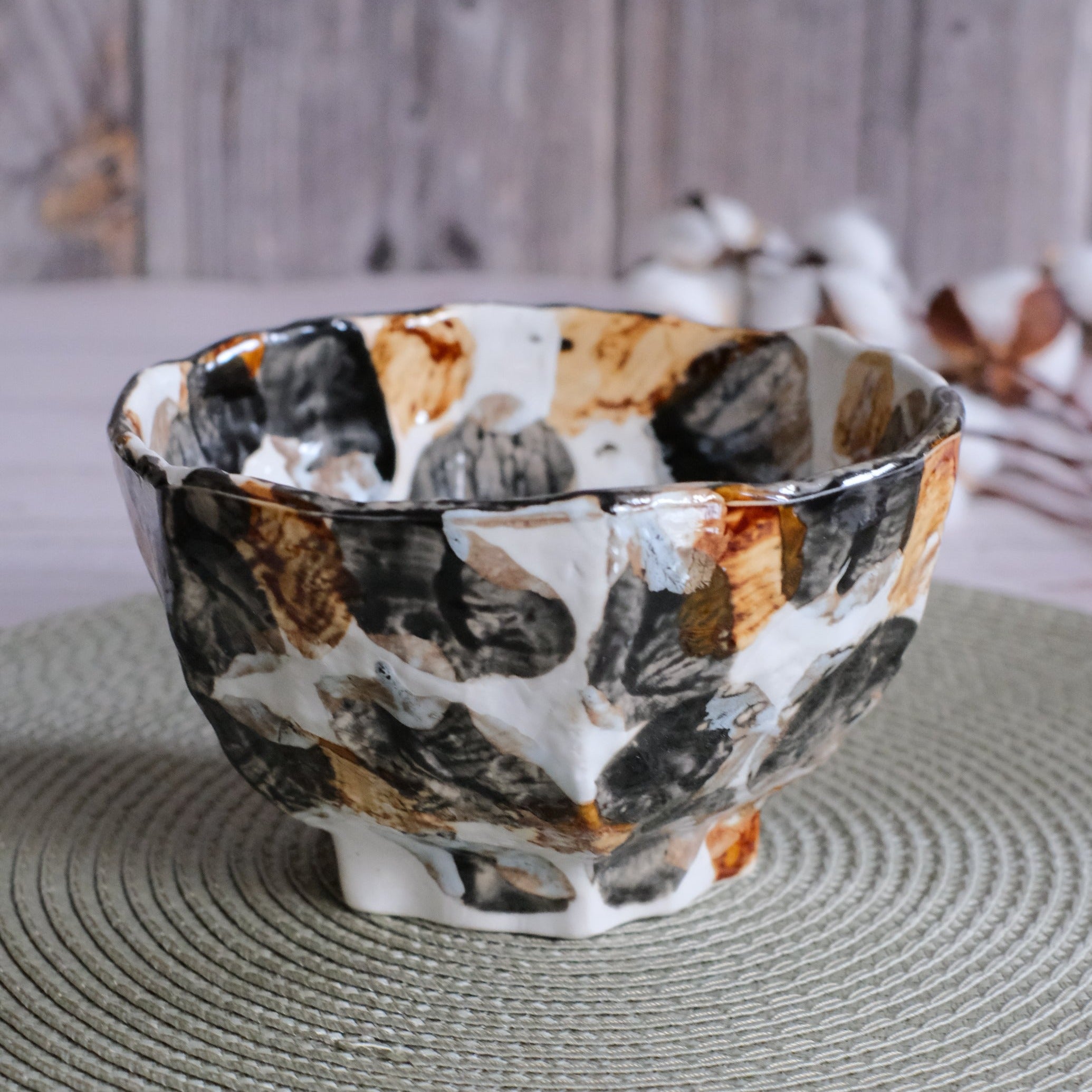 Handmade Abstract Freeform Autumn Brushstrokes Donburi Bowl