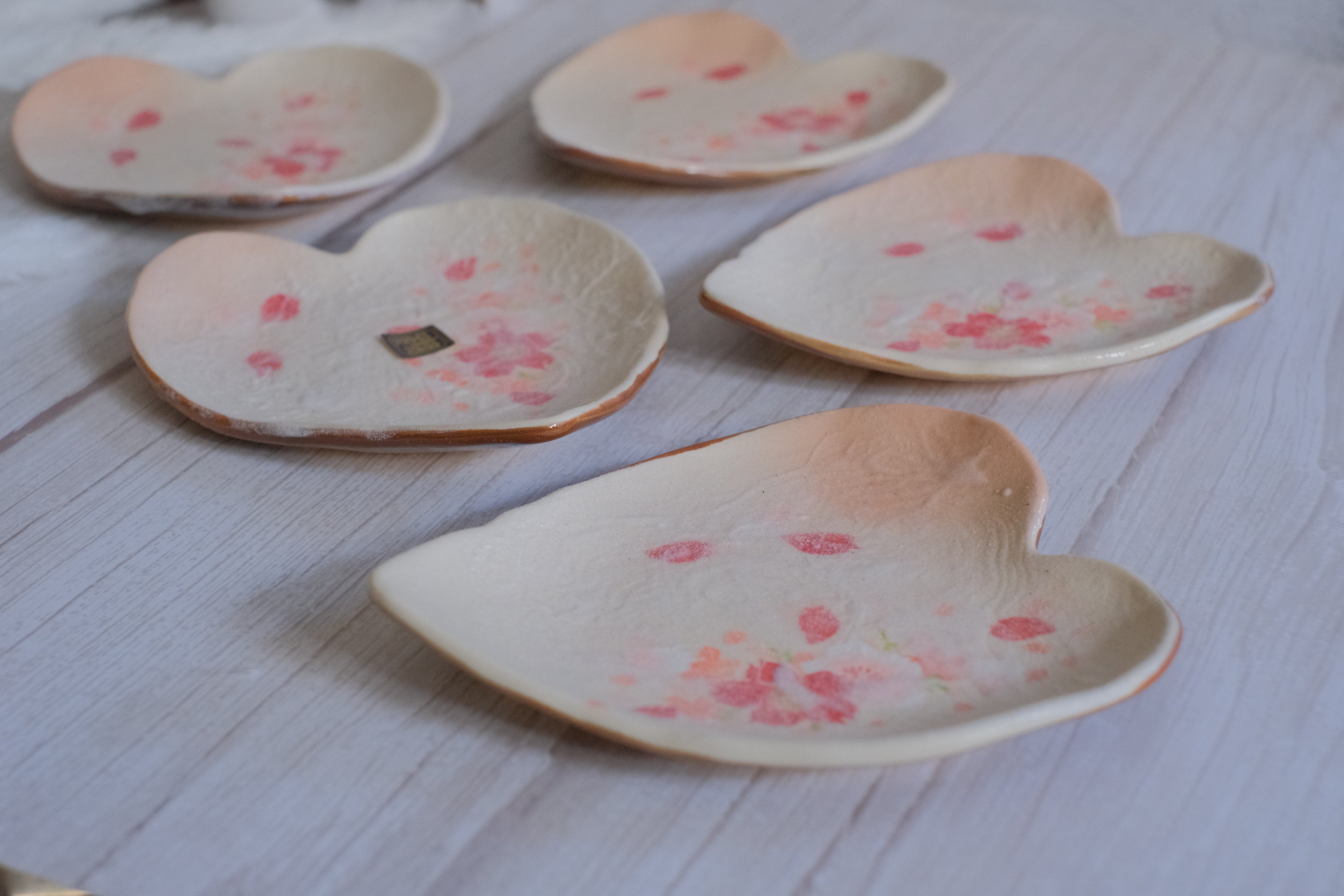 5 Piece Heart Shaped Sakura Petal Biscuit Plate Set