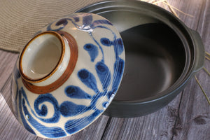 Ryukyu Arabesque Donabe Earthenware Clay Pot - Inked Navy