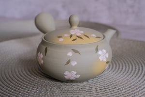 Tokoname Works Blushing Green Sakura Blossoms Clay Teapot