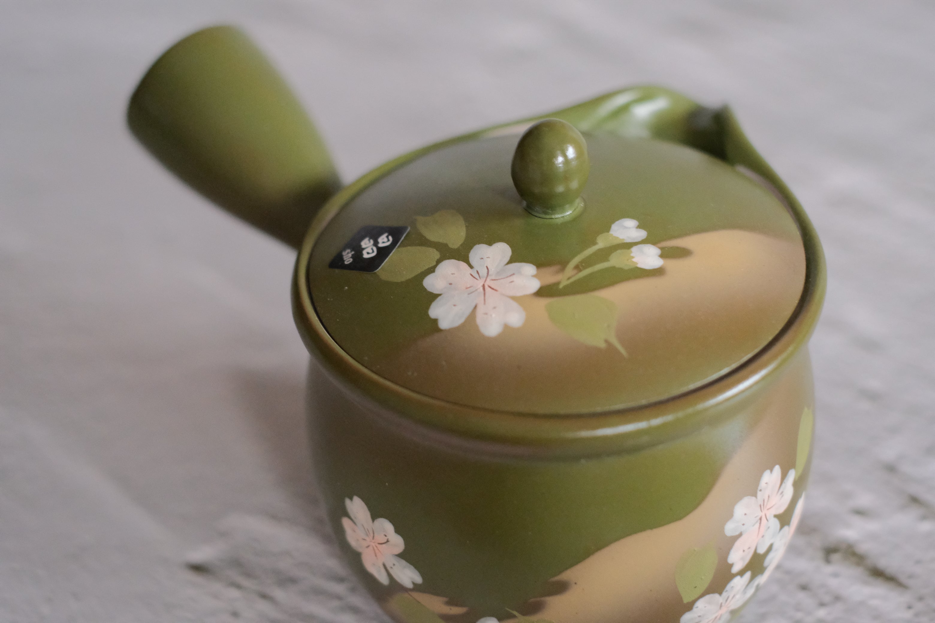 Tokoname Works Extra Large Olive Green Sakura Clay Teapot