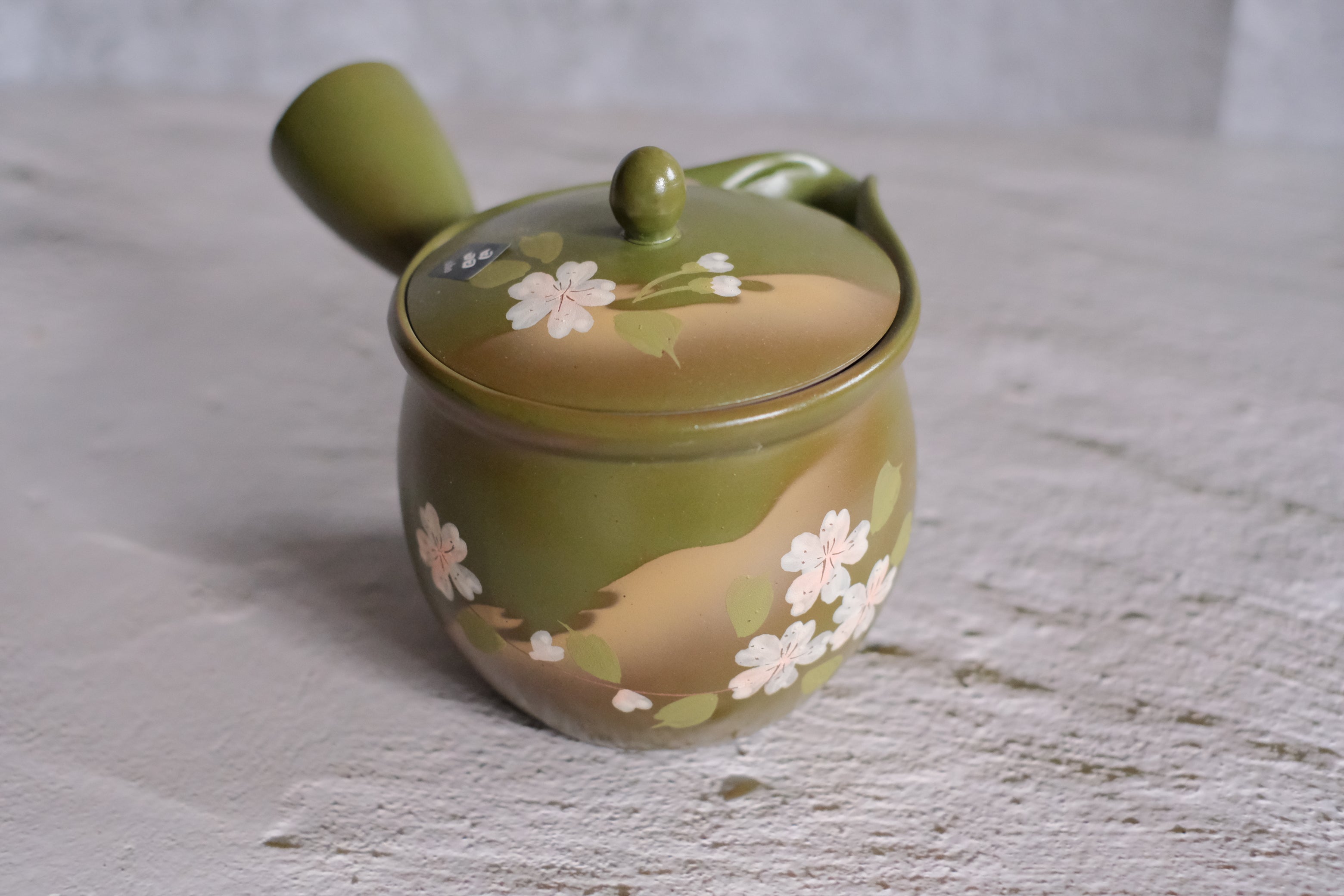 Tokoname Works Extra Large Olive Green Sakura Clay Teapot