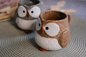 Minoyaki Owl Mater Natural Sesame Melange Pair Mugs