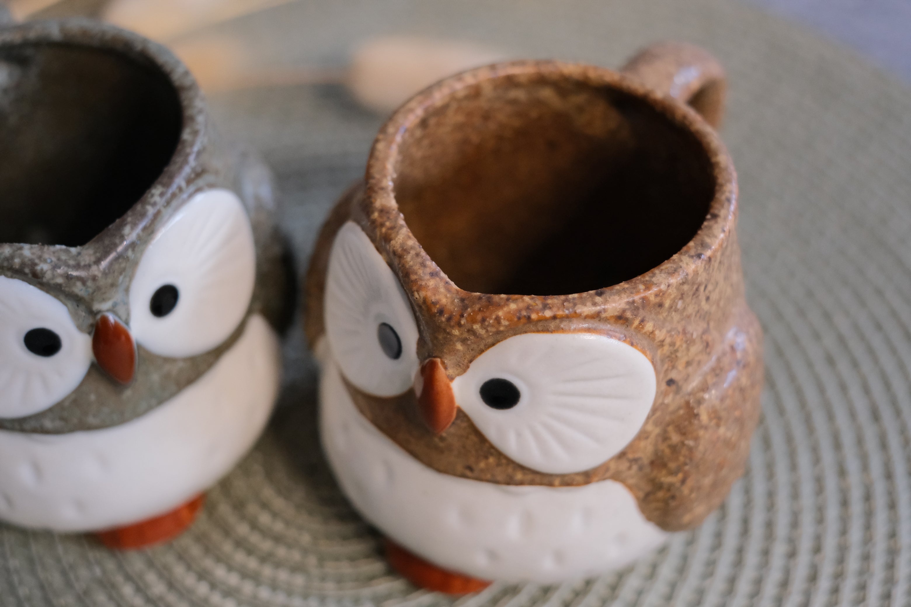 Minoyaki Owl Mater Natural Sesame Melange Pair Mugs
