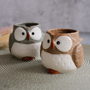 Minoyaki Owl Mater Natural Sesame Melange Pair Mugs