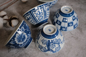 Hasamiware 5 Piece Indigo Dyed Soft Floral Rice Bowls