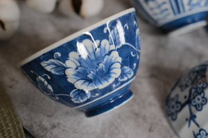 Hasamiware 5 Piece Indigo Dyed Soft Floral Rice Bowls