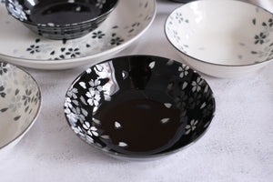 Minoyaki Hana Yoshino Black & White Plate/ Bowl Set
