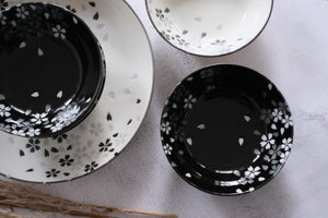 Minoyaki Hana Yoshino Black & White Plate/ Bowl Set
