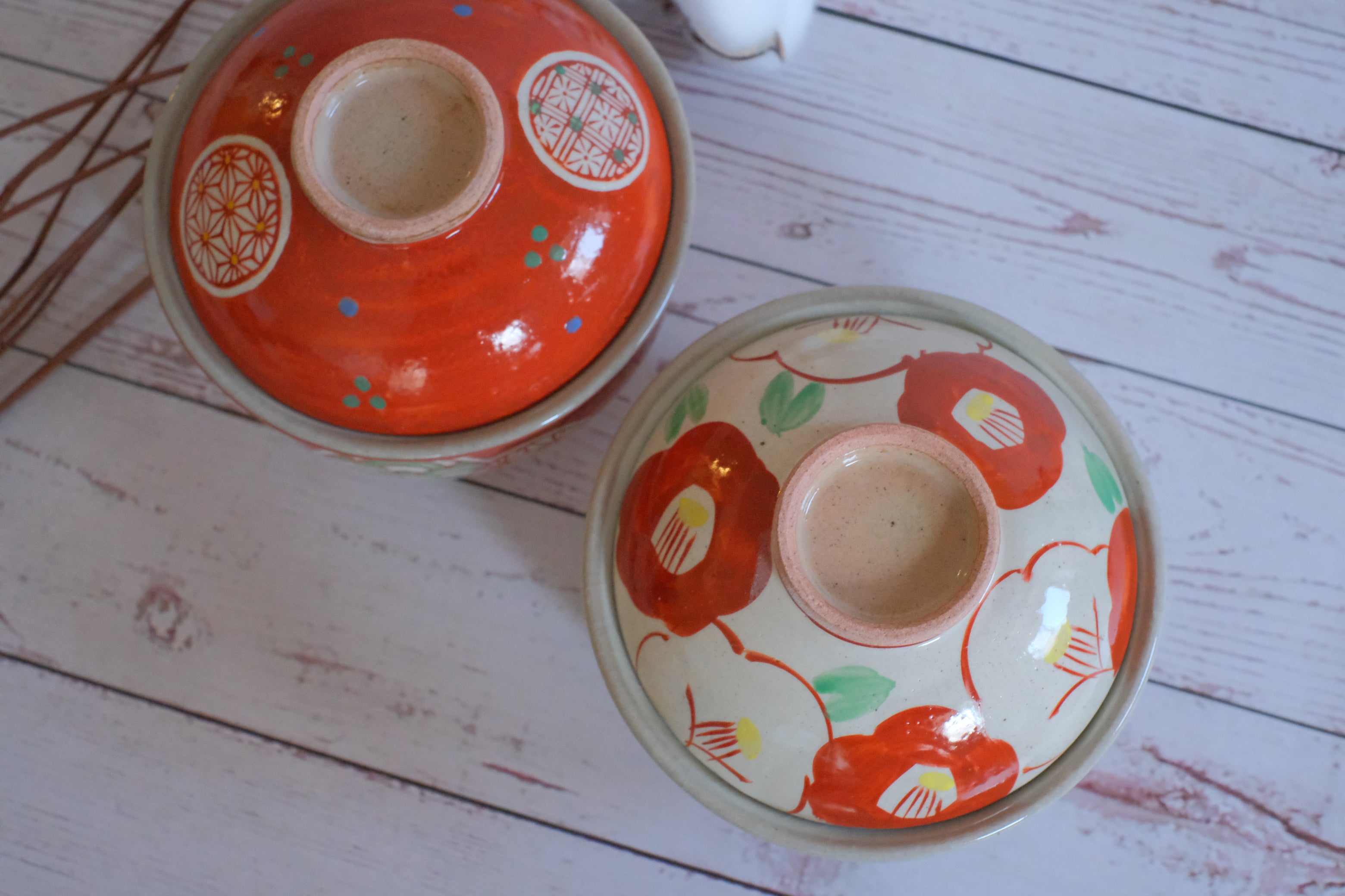 Set of 2 Akai Shozui Futamono Steaming/Simmered Sweets Bowl with Lid