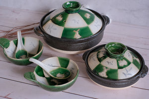 Oribe Rabbit Checkerboard Earthenware Donabe Clay Pot & Bowls
