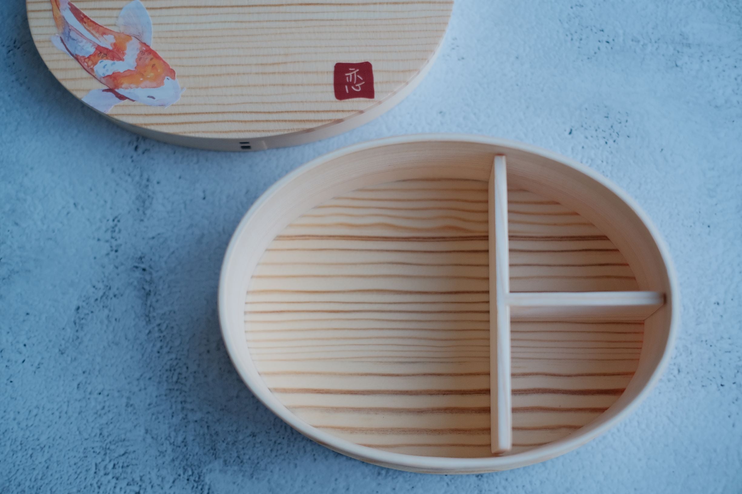 Japanese Ukiyoe Natural Wood Bento Box