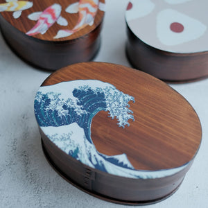 Japanese Ukiyoe Natural Wood Bento Box