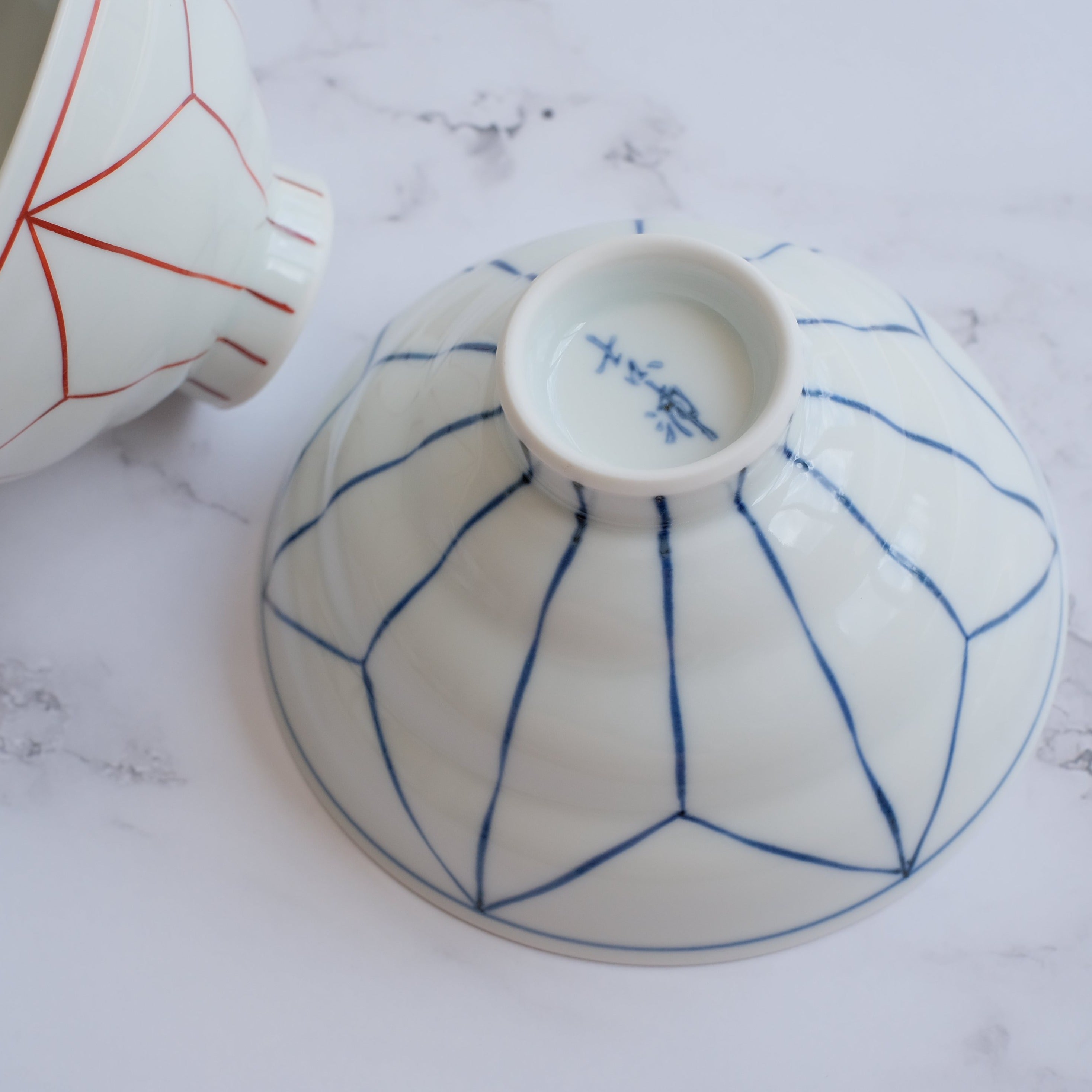 Aritayaki Geometric Lined Porcelain Rice Bowl