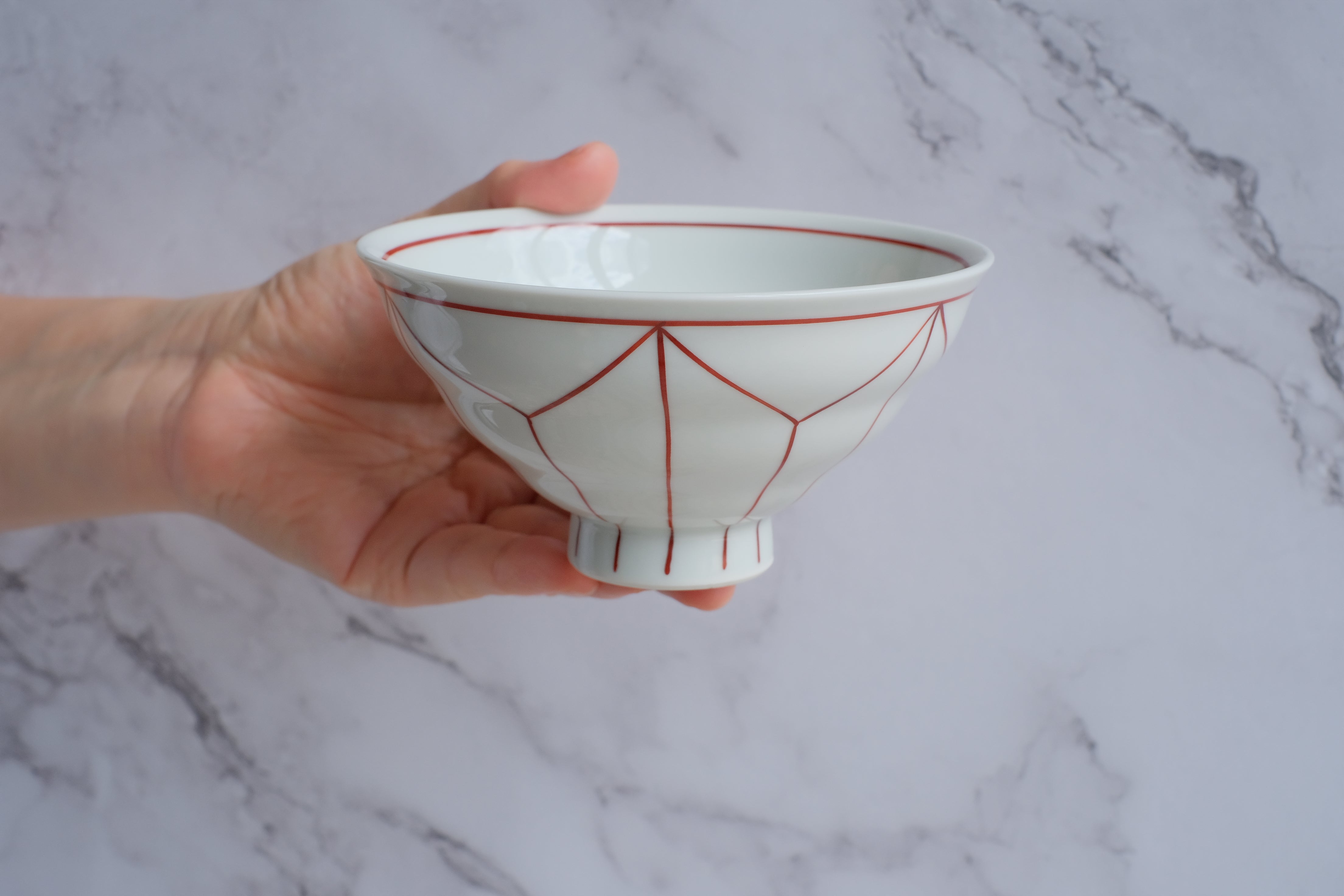 Aritayaki Geometric Lined Porcelain Rice Bowl