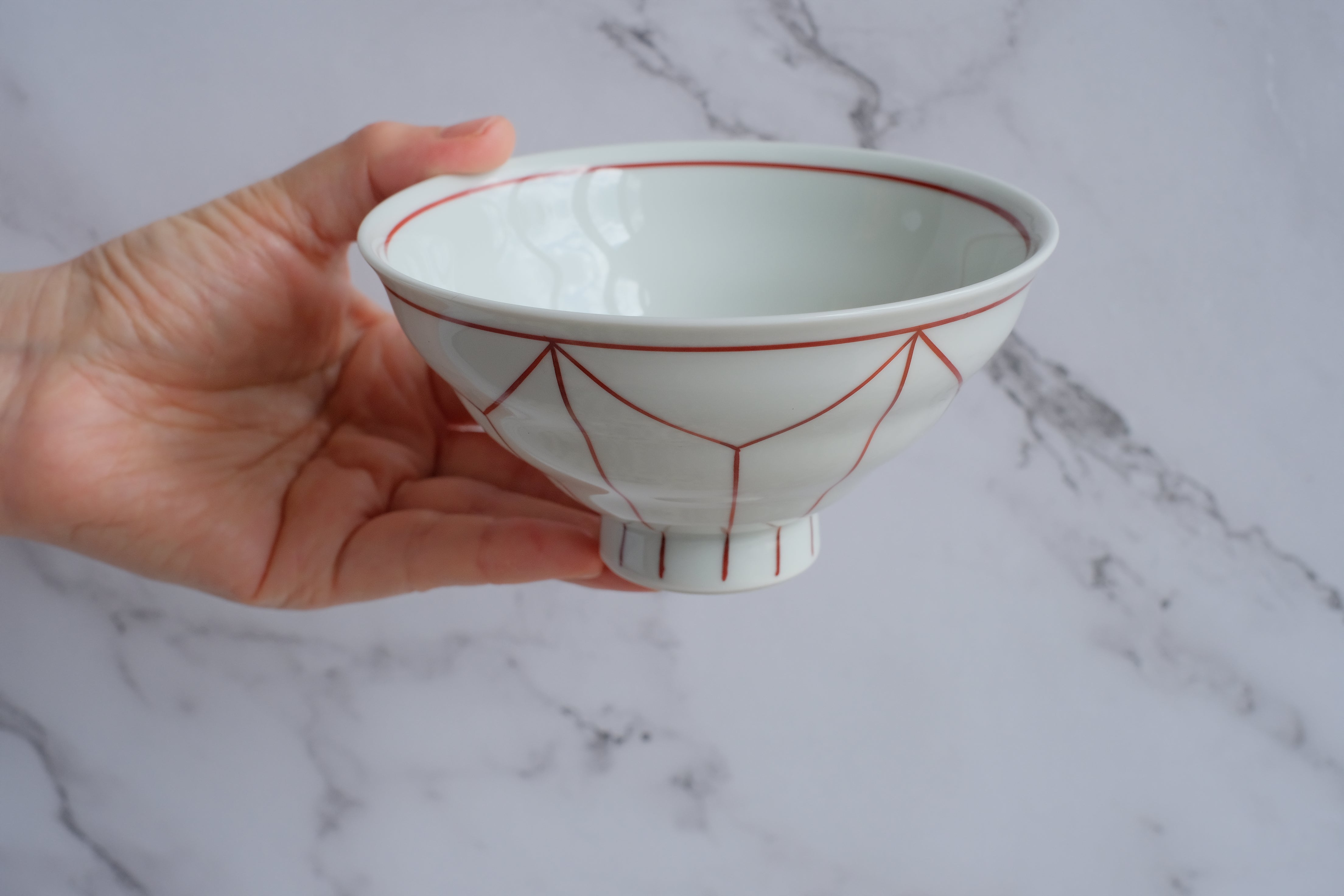 Aritayaki Geometric Lined Porcelain Rice Bowl