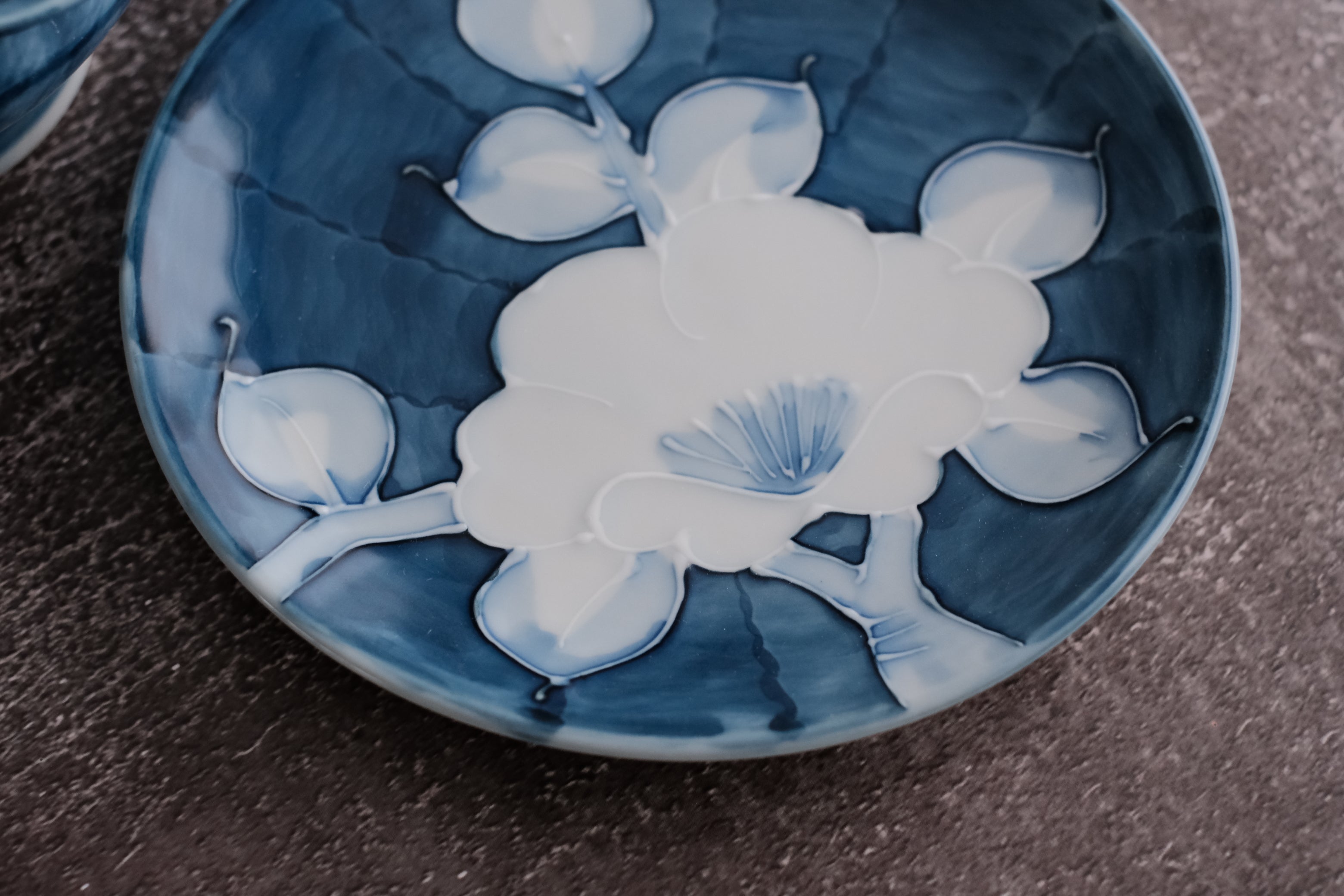 Indigo Prime Camellia Flower Bowl & Plate