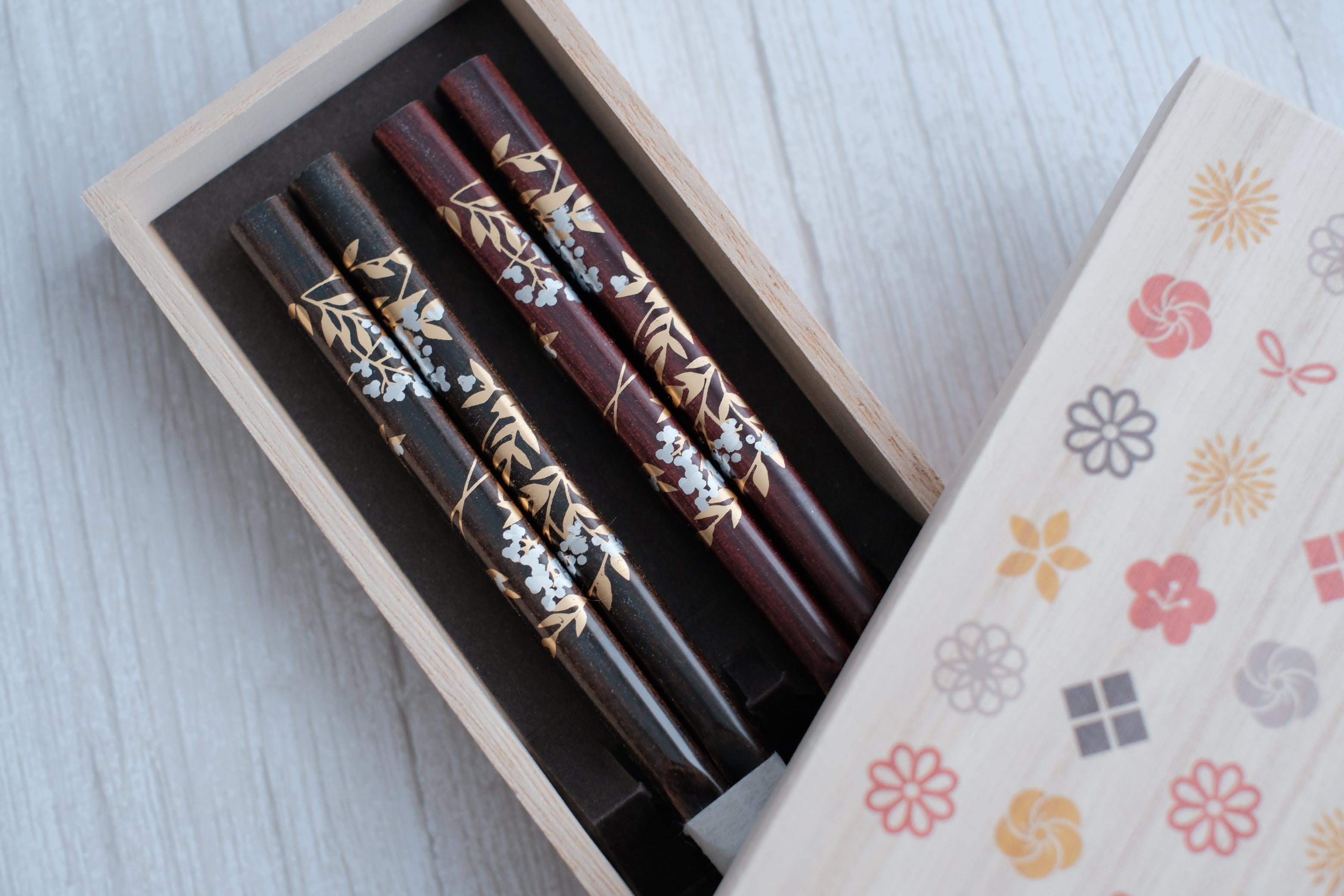 Premium Natural Wood His & Hers Chopsticks Set in Paulownia Gift Box