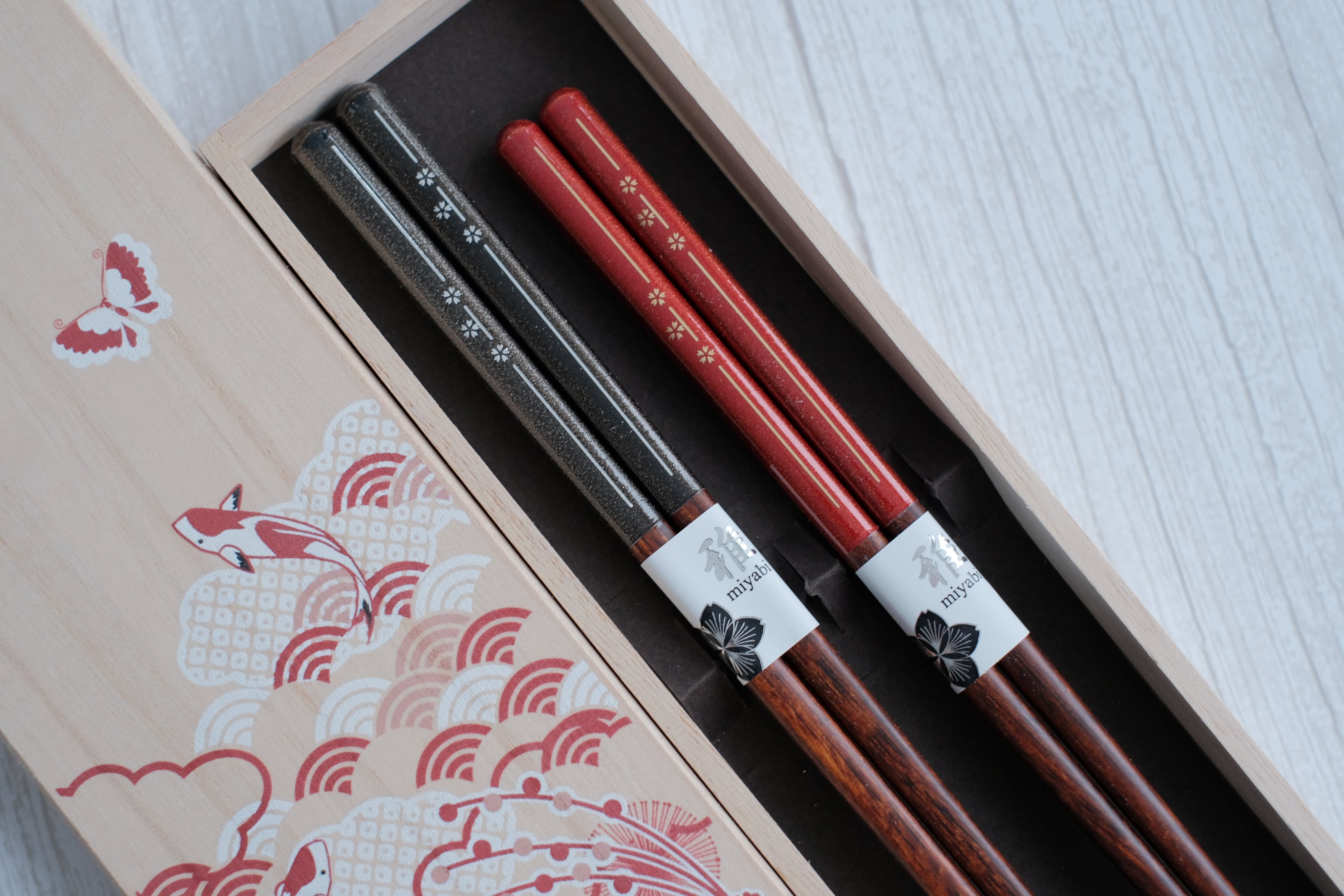 Premium Natural Wood His & Hers Chopsticks Set in Paulownia Gift Box