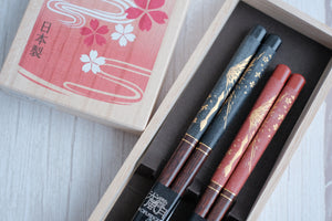 Premium Natural Wood His & Hers Chopsticks Set in Paulownia Gift Box