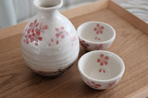Cream White Ceramic Sakura Sake Set
