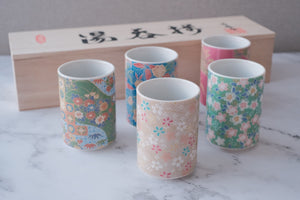 Kyo-Yuzen Japanese Kimono Print Teacup Set