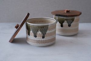 Honeycomb Drip Glaze Oribe Chawan Rice Bowl with Wooden Lid