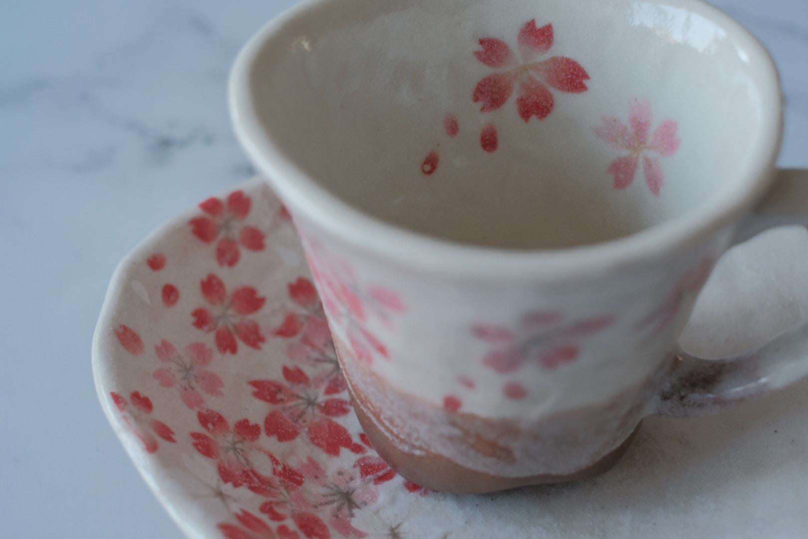 Minoyaki Sakura Triangle Coffee Cup & Saucer