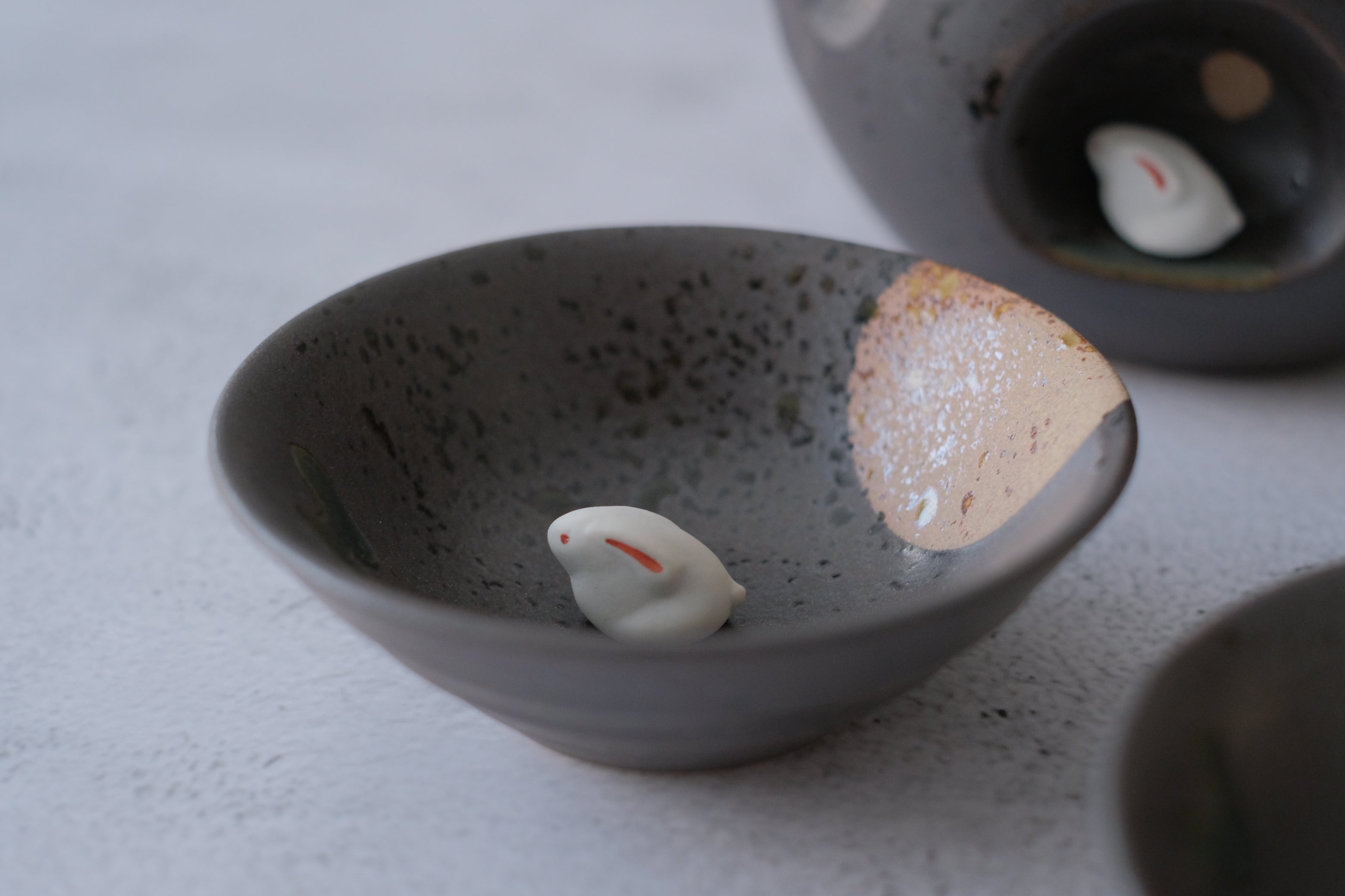 Hasami Porcelain Iron Glaze Usagi Moonwatch Sake Set