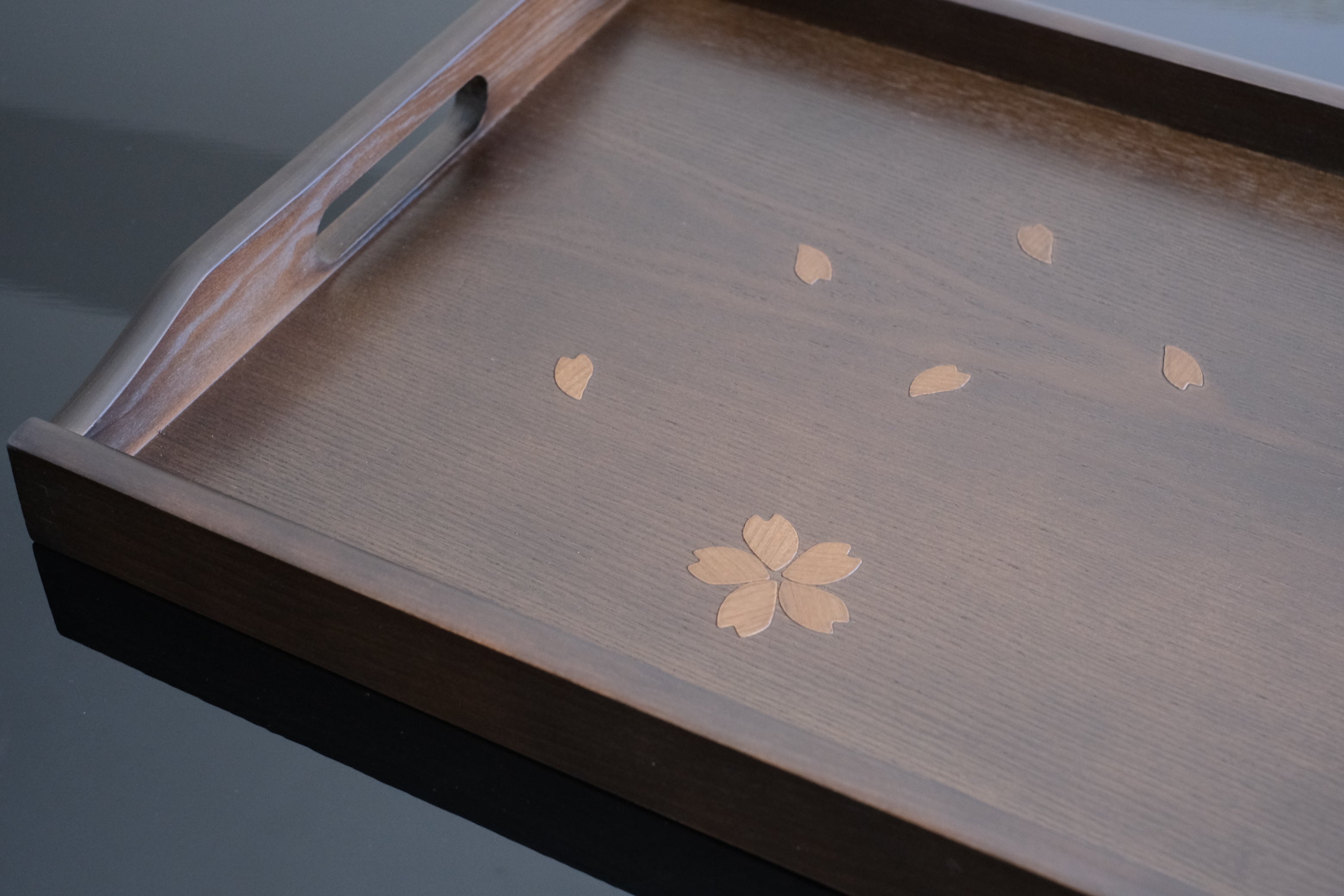 Sakura Petal Whole Wood Long Rectangular Tray