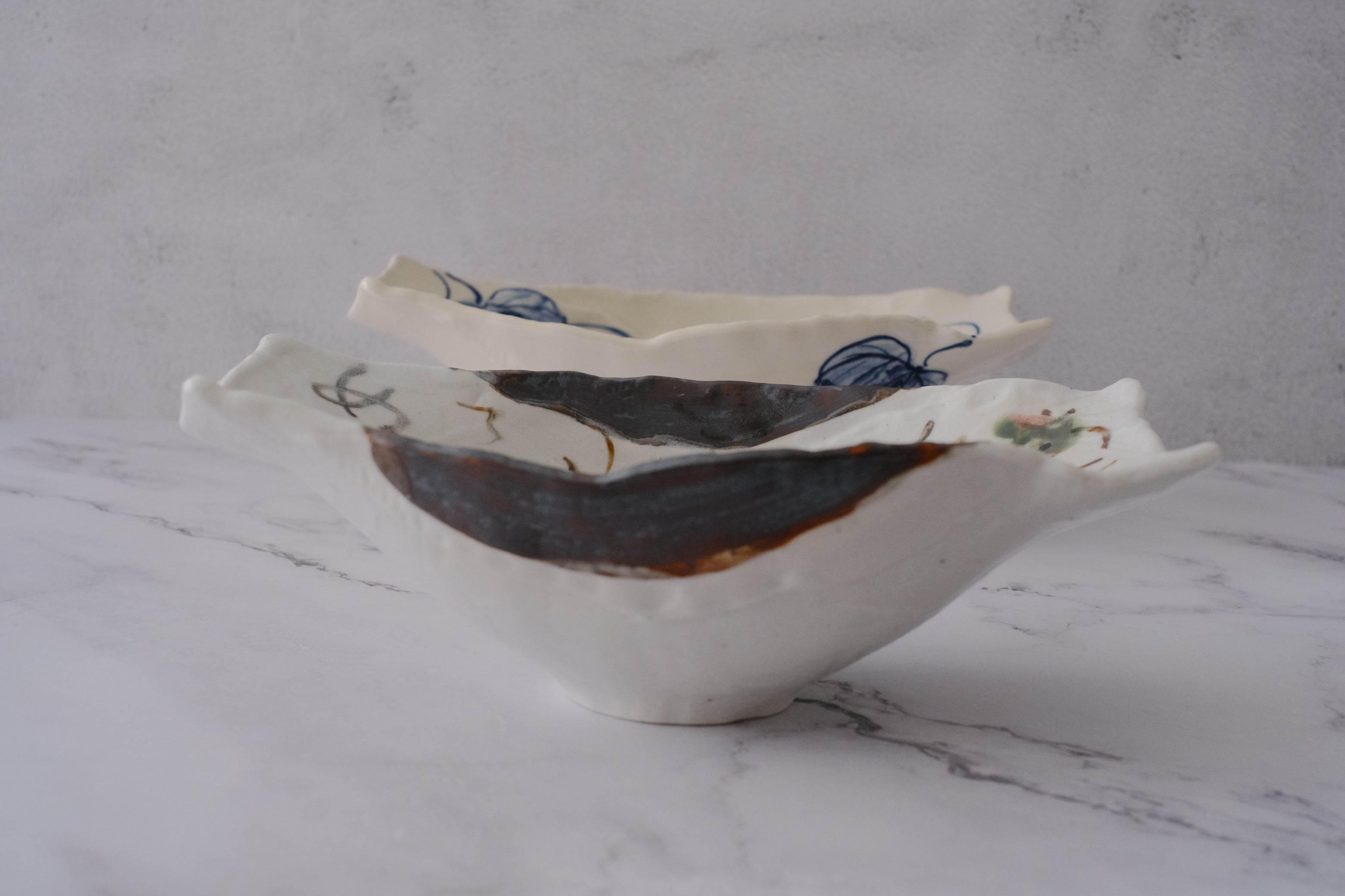Shinoyaki Free Edge Boat Shaped Mukouzuke Serving Bowl