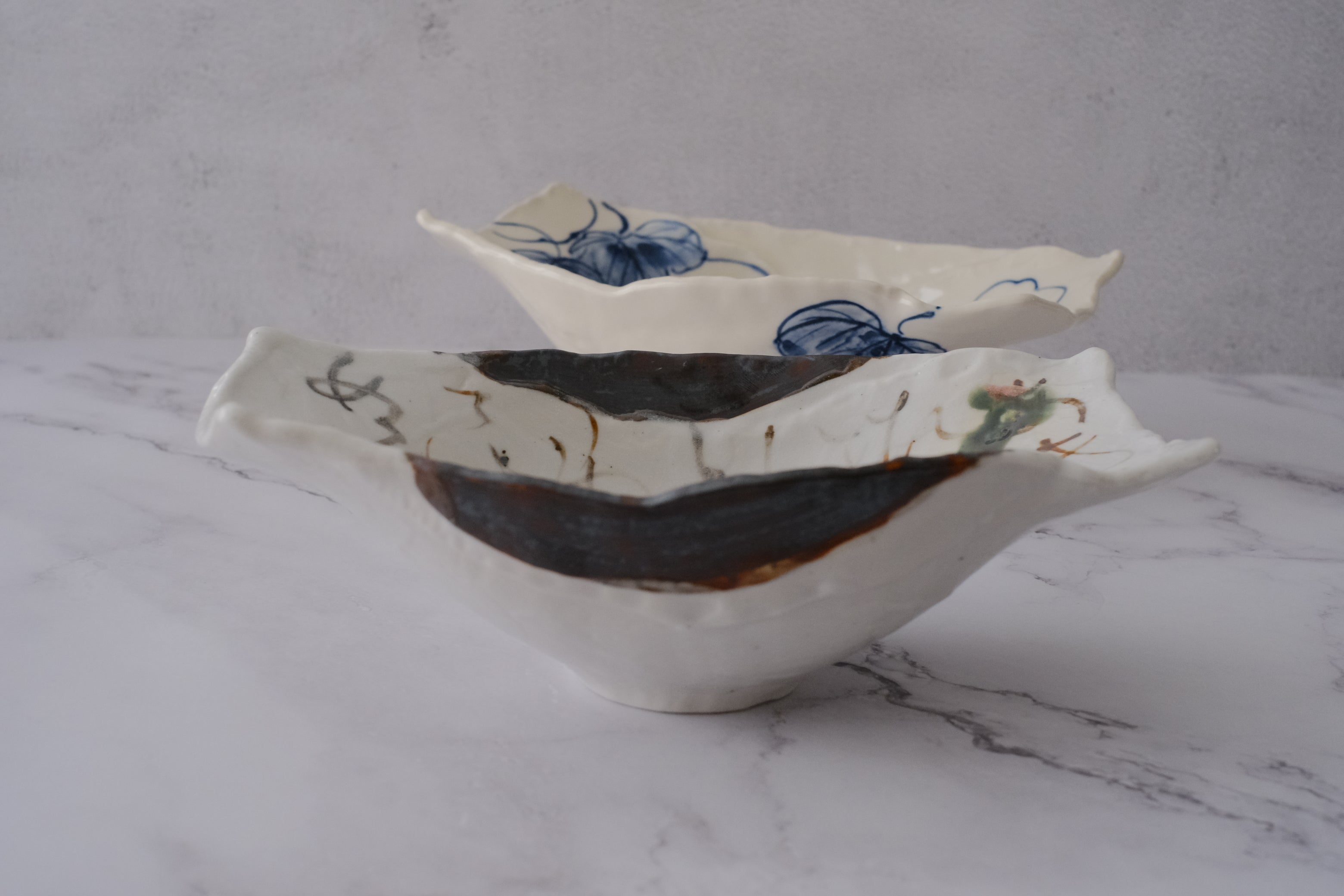 Shinoyaki Free Edge Boat Shaped Mukouzuke Serving Bowl