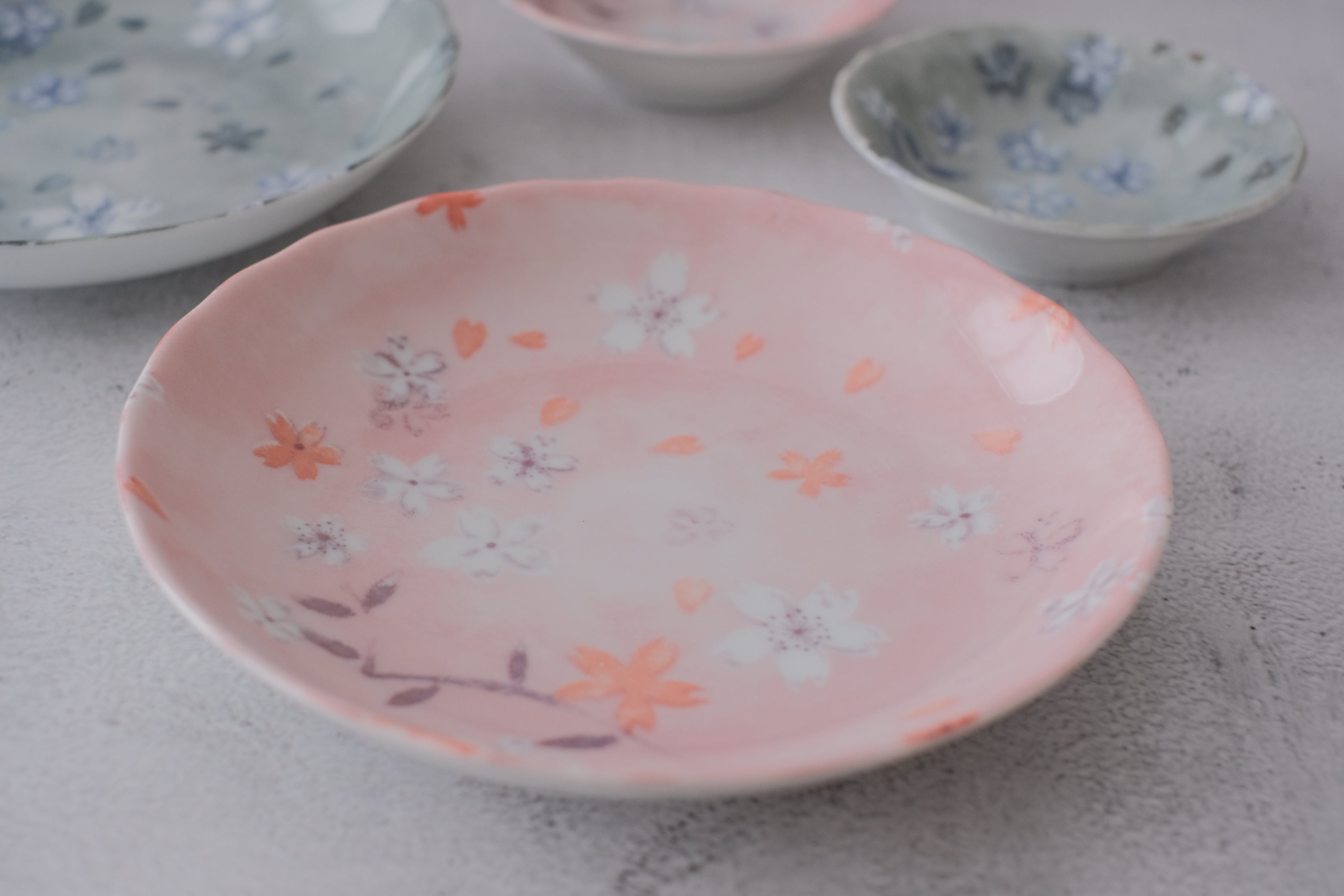 Minoyaki Pink & Blue Sakura Dinnerware Gift Set by Shinzi Katoh