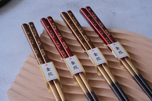 Premium Natural Wood Gold Hanami His & Hers Chopsticks Set