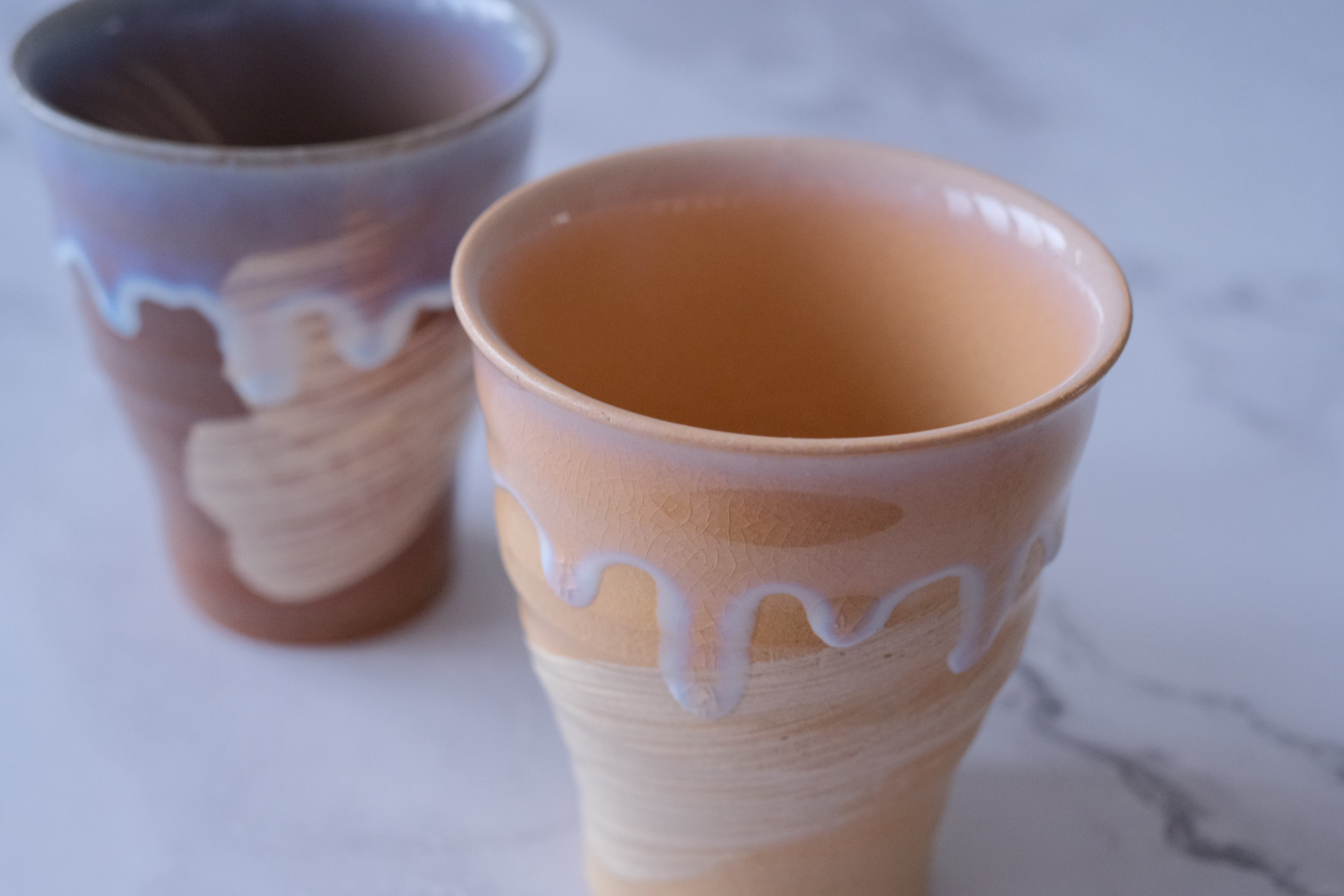 Camellia Kiln Crystal Bottomed Pair Short Tumbler Cup Set - Peach