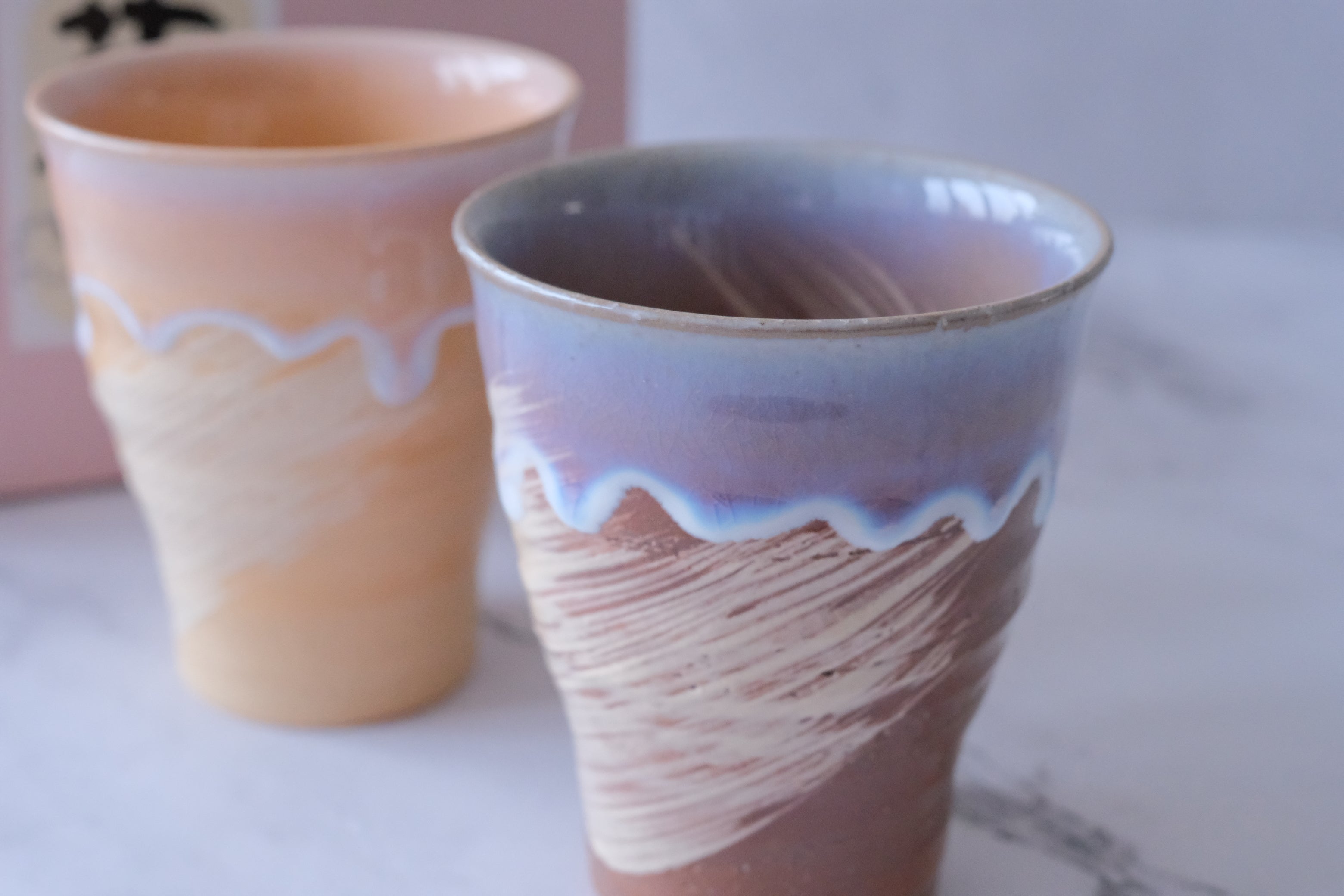 Camellia Kiln Crystal Bottomed Pair Short Tumbler Cup Set - Peach