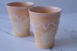 Camellia Kiln Crystal Bottomed Pair Short Tumbler Cup Set - Peach Sake