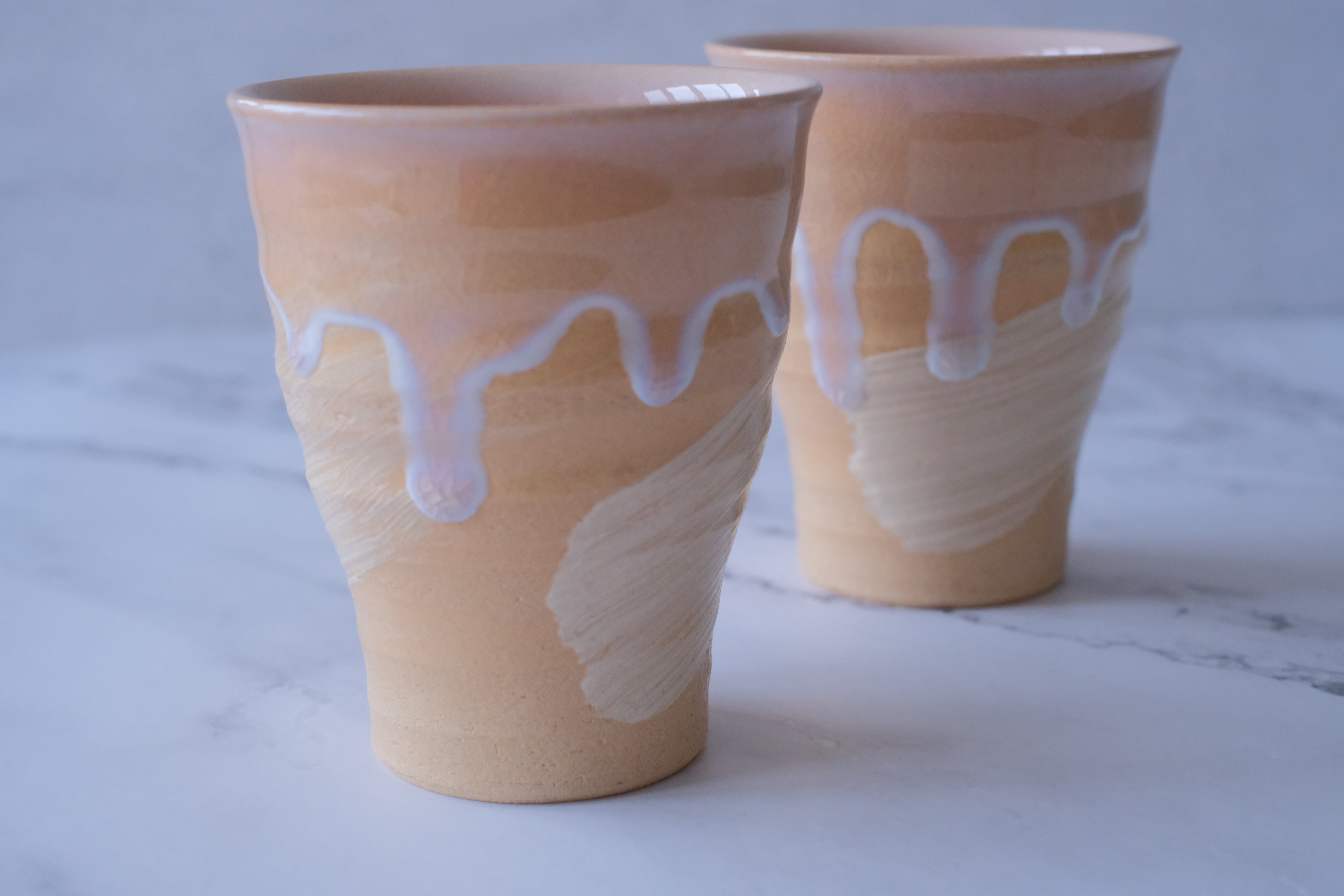 Camellia Kiln Crystal Bottomed Pair Short Tumbler Cup Set - Peach