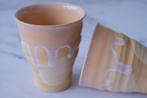 Camellia Kiln Crystal Bottomed Pair Short Tumbler Cup Set - Peach Sake