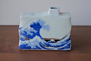 Kutaniyaki Blue Hokusai Great Wave Off Kanagawa Rectangular Vase
