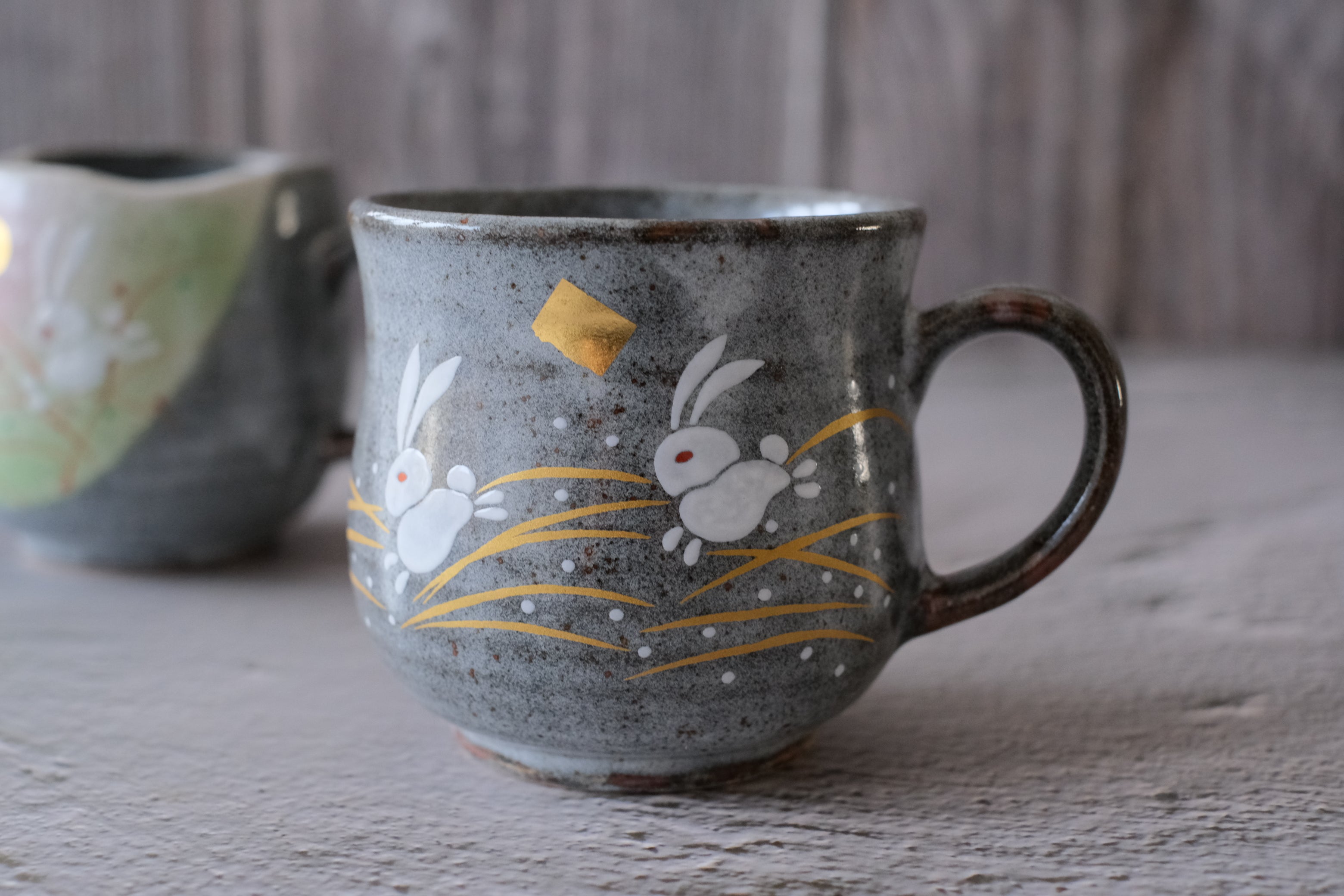 Kutaniyaki Golden Usagi Rabbit Moon Pair Mugs