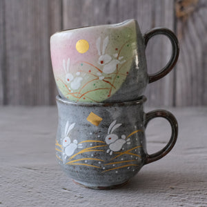 Kutaniyaki Golden Usagi Rabbit Moon Pair Mugs