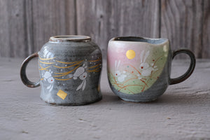 Kutaniyaki Golden Usagi Rabbit Moon Pair Mugs