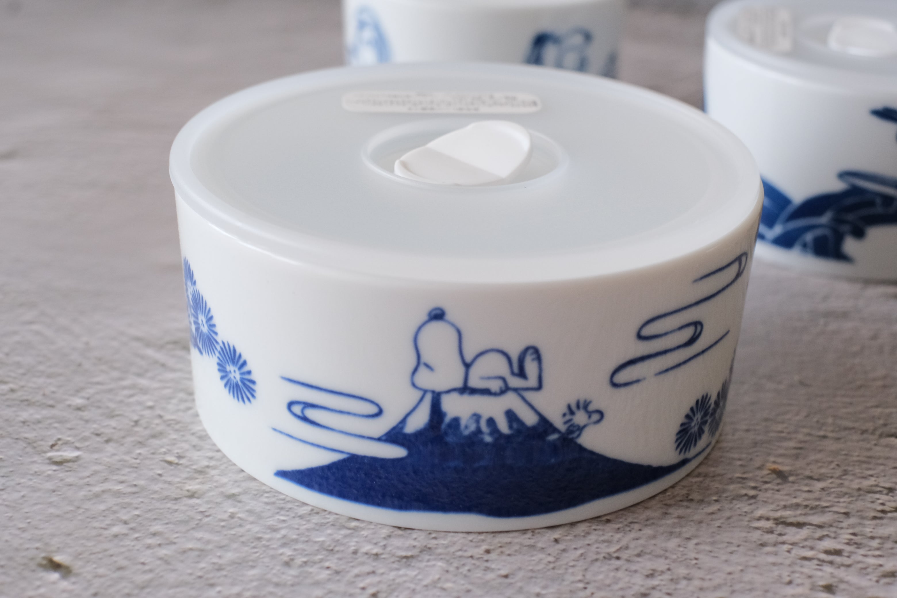 Peanuts Snoopy Japan Indigo Sometsuke 3 Piece Ceramic Airtight Storage Container/ Lunch Canister