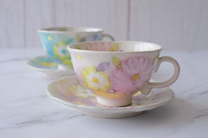 Fuka Studio Setoyaki Aya Spring Kohiki Flower Coffee Cup & Saucer