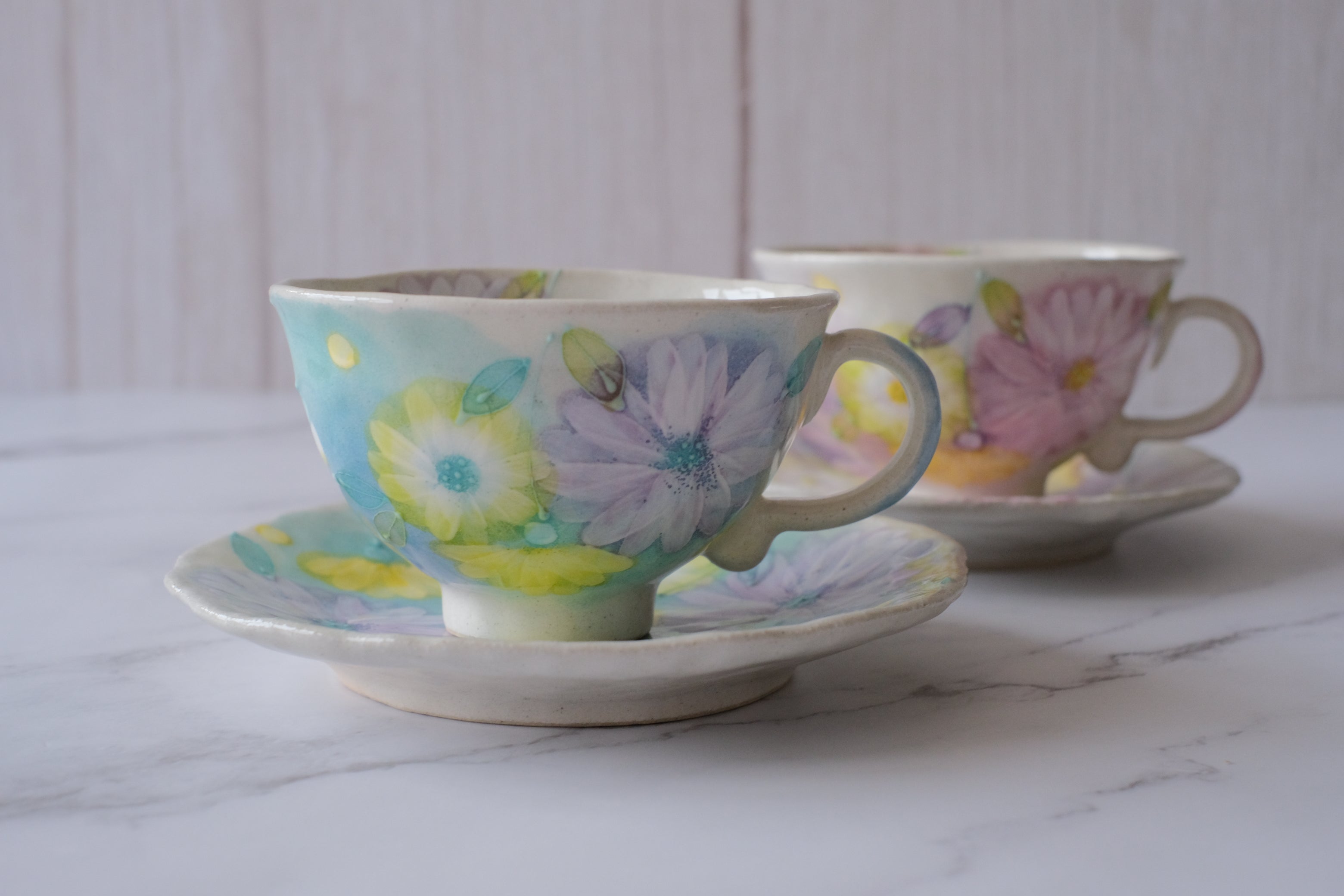 Fuka Studio Setoyaki Aya Spring Kohiki Flower Coffee Cup & Saucer